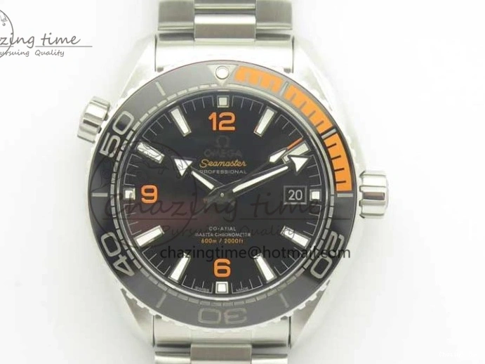 0420 Planet Ocean 43.5mm SS VSF 1:1 Best Edition Black Orange Bezel Black Dial on SS Bracelet A8900 Super Clone Breathable 8003